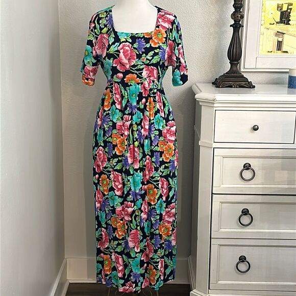 Diane Von‎ Furstenberg Floral Square Neck Short Sleeve Picket Maxi Dress Small - Picture 1 of 14